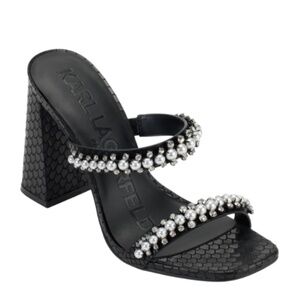 KARL LAGERFELD PARIS Women's "Rayan" Slip-On Double-Band Black Sandals Size: 8.5